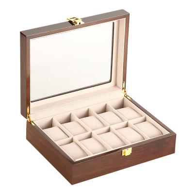 China Classic Elegant Vintage Piano Paint Watch Box Stain Coffee Tree Model 10 Luxury Watch Box New Receive Paint Wood Watch Box for sale