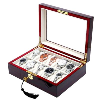 China Custom Wholesale Watch Box Slot Watch Storage Box Wooden Glossy Paint Piano Paint Factory Watch Packaging Watch Storage Display 10 for sale