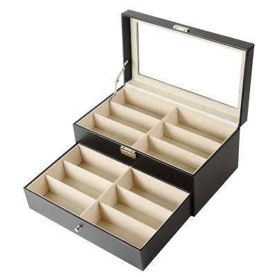 China Unisex Double Leather 12 Slot Sunglasses Storage Box Display Box. Glass box for sale