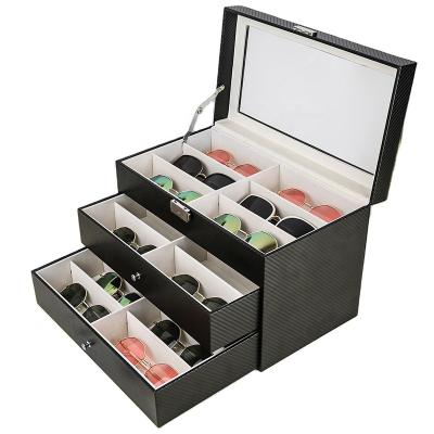 China Unisex Large Three-Layer Leather Sunglasses Storage Box + PU Bit 18 Glass Display Box Three-Layer Glass Storage Box for sale