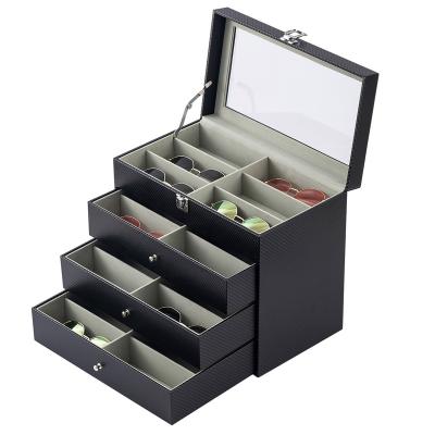 China Large 24 Display Boxes Wholesale Unisex PU Leather Glass Case Four Layer Sunglasses Storage Box for sale