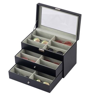 China Large 24 Display Boxes Wholesale Unisex PU Leather Glass Case Four Layer Sunglasses Storage Box for sale