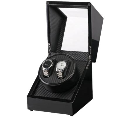 China Wooden Black Wooden Automatic Rotation With Two Slots Watch Motor Winder Box for sale