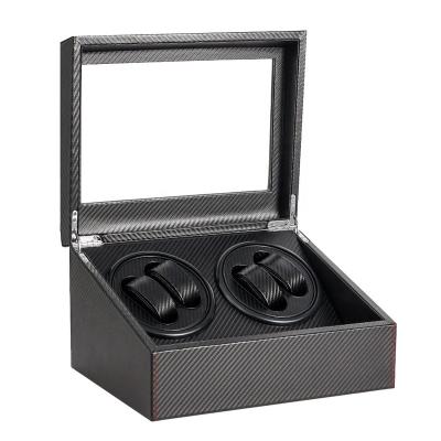 China Flip leather chain table winder box carbon fiber PU device 4+6 automatic winder watch box for sale