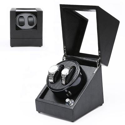 China Luxury Leather Watch Winder Holder Display Storage Organizer 2 Slots Wholesale PU Watch Showcase Watch Automatic Winder for sale