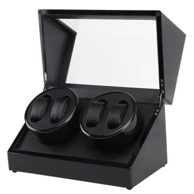 China Luxury PU Watch Box Piano Lacquer Wooden Light 4+0 Shaker With Lamp And Storage Automatic Watch Winder Winder for sale