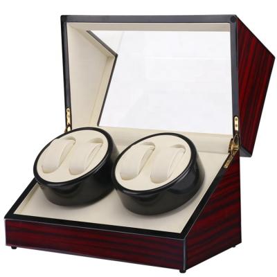 China Cheap Luxury High Quality Brown Wood Automatic Watch Boxes PU Watch Box Automatic Watch Winder With Leather Lining for sale