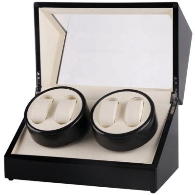 China Luxury PU Watch Box 4+0 White And Black Wood Automatic Quadruple Watch Winder Display Box for sale