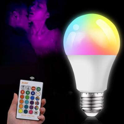 China Amazon Hot Sale LED Light Bulb 10W Residential Remote Control Smart Dimmable RGB 16 Color Changing E27 RGB LED Light Bulb for sale