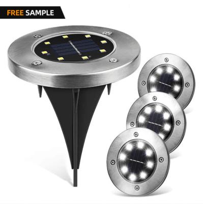 China Free Sample 8 LED Garden Patio Waterproof Solar Motion Sensor Solar Lamp Outdoor Stainless Steel Lawn Garden Ground Lights for sale