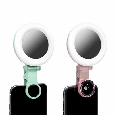 China NEW Design PORTABLE LED Ring Light Selfie Light With Wide Angle Lens And Mirror Phone Light for sale