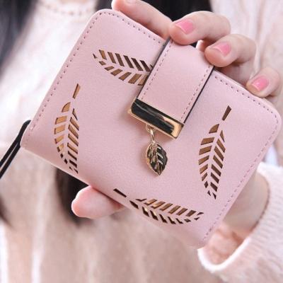 China PU Leather Waterproof Purse Wallet Women Short Wallet Cavity Leaves Coin Purse Zipper Buckle Clutch for sale