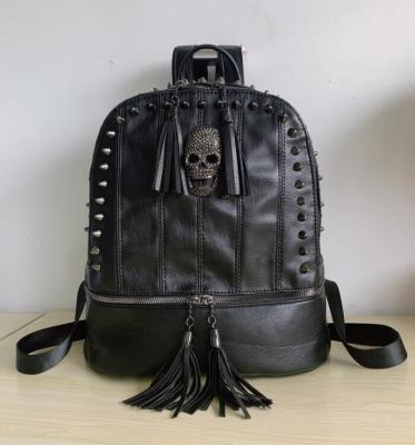 China GJGJTER Vintage Backpack Bag PU Skull Waterproof Men Women Tassels Rivet Casual Bookbag Hip Hop Dayback Bag for sale