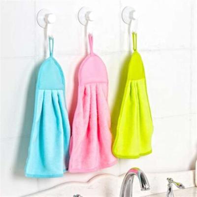 China Kitchen Viable Household Fleece Cloth Solid Color Hangable Coral Absorbent Hand Towel for sale