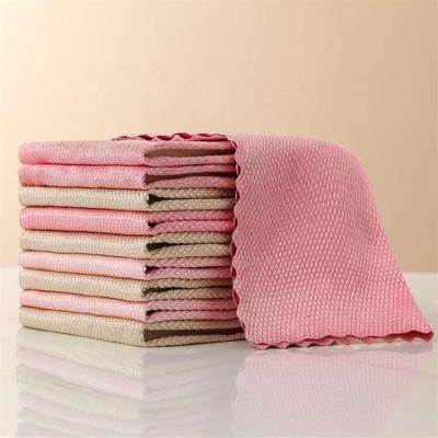 China Kitchen Sustainable Cleaning Cloth Absorbing Oil Removing Traceless Towel Fish Scale Special Cleaning Cloth for sale