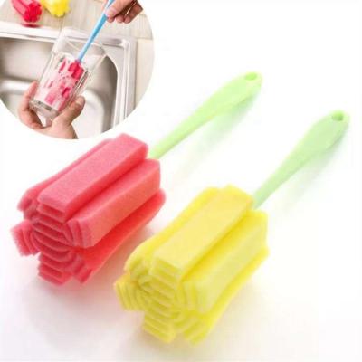 China Long Lasting Durable Sponge Cleaning Brush Kitchen Cup Brush Handle Sponge Tip Cup Cleaning Brush for sale