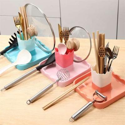 China Colorful Freshness Preservation Household Chopsticks Storage Box Kitchen Tableware Storage Rack Jar Lid and Spatula Holder for sale