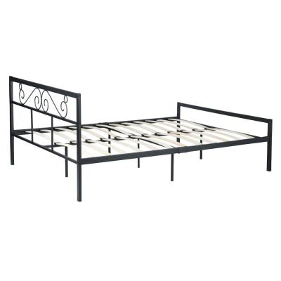 China Queen Frame Durable Black Metal Platform Bed With Iron Wood Bed Slats European Style for sale