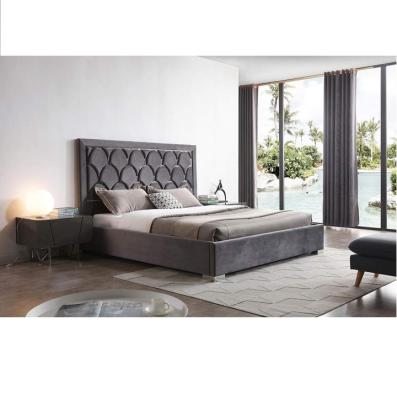 China Adjustable (height) upholstered in Gray Velvet Fabric bed headboard with polished stainless steel fabric upholstered bed for sale