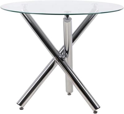 China Foldable Round Glass Dining Table With Chrome Legs Hot Selling Kitchen Table For Home/Office for sale