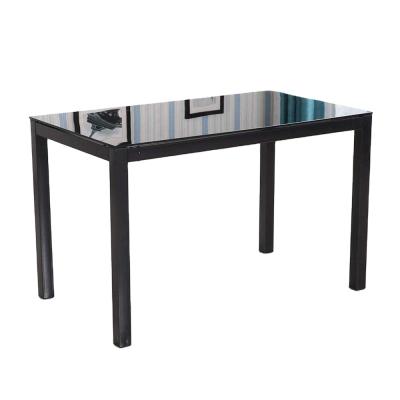 China Foldable Modern Black Glass Rectangular Kitchen Table Transparent With Metal Legs For 4/6 People for sale