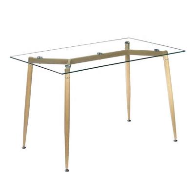 China (Other) Modern Rectangular Adjustable Kitchen Dining Table Coffee Table Home Office Desk With Clear Tempered Glass Top Metal Leg Chair for sale