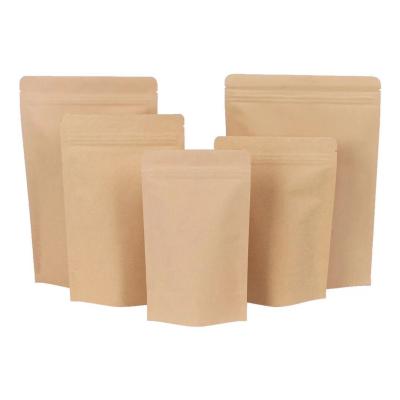 China Food Grade Disposable Bulk Heat Sealable Packaging Stand Up Kraft Paper Bags With Window Resealable Wax Paper Pouch For Vending Products for sale