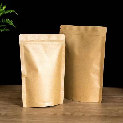 China Disposable Kraft Paper Stand Up Zip Lock Pouch Bags Resealable Bag With Clear Window And Tear Notch For Universal Storage for sale