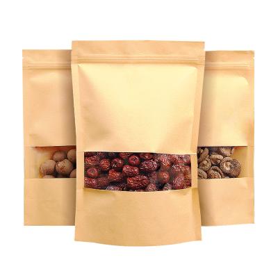 China Disposable Reusable Heat Seal Pouch Holder Kraft Paper Food Storage Ziplock Bags with Matte Window for Home or Business for sale