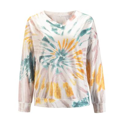 China New Style Tie Dye Long Sleeve V-Neck Ladies Sweater Women's Colorful Sweater Shirt Wholesale QUICK DRY for sale