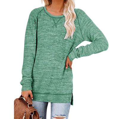 China Wholesale Cheap Women's Clothing Cross Sweater Solid Loose QUICK DRY Crewneck Sweater Side Split Long Sleeve Sweatshirt for sale