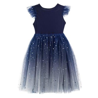 China Hot Selling Summer Breathable Girls Shinning Star Dress Party Girl Starry Sky Net Little Gauze Fluffy Princess Dress for sale