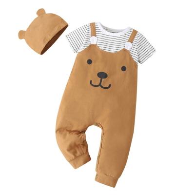 China Eco-friendly Cartoon Infant Boy Cotton Rompers Stripe Cardboard Formal Overall Baby Clothes Romper for sale