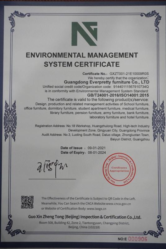 ISO14001 - Guangdong Everpretty Furniture Co., Ltd.