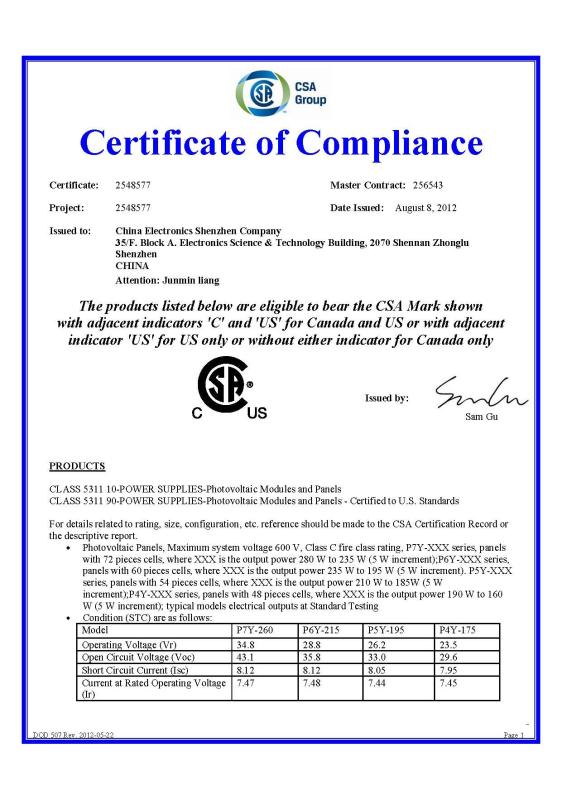 CSA/UL - China Electronics ShenZhen Company 