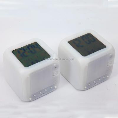 China Cute Calendars Mini Glowing LED Color Changing Digital Cube Alarm Clock for sale