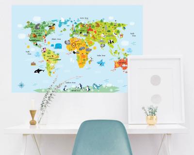 China Removable WALL STICKER Animal World Map Kids Wall Stickers Decal For Kids Nursery Bedroom Living Room for sale