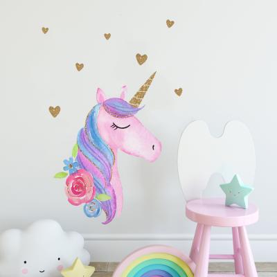 China Custom Unicorn Carton Glitter Design WALL STICKER New PVC Peel and Stick Wall Decals Stickers for Kids Nursery Wall Art Room Decor for sale