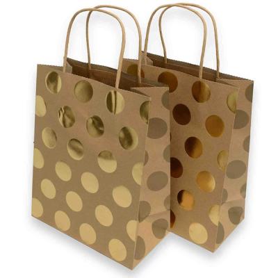 China Recyclable Custom Design Gold Foil Hot-Stamp Polka Dot Design Kraft Gift Bags for sale