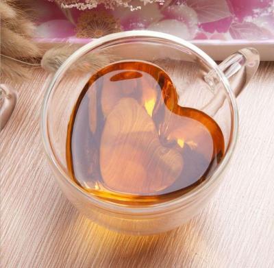 China Moonlear 240ml Glass Mugs Coffee Tea Gift Mug Love Beer Heart Shaped Wall Viable Clear Glass Transparent Double Mug for sale