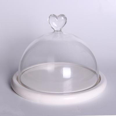 China Europe Dome Glass Cloche Cloche with Wooden Base D15H8.5cm/5.9