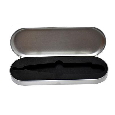 China Recycled Materials Ready To Ship Metal Small Long Oval Silver Tin Box With EVA Inside Liner For Glass Tweezers Beauty Needle Tools for sale