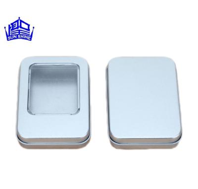 China Recyclable Online Sales Store Silver Rectangular Flat Clear PVC Window Lid Tin Box for sale