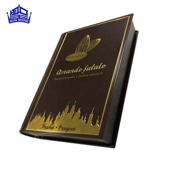 China Recyclable Wholesale Customized Food Grade Metal Book Shape Gift Tin Box For Chocolate Cookie for sale