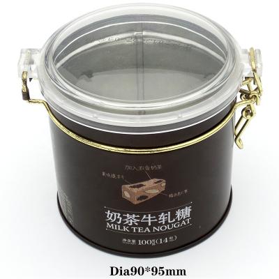 China Small Food Round Shape Clear Lid Tin Box For Tea/Coffee/Biscuit for sale