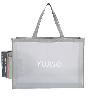 China Recyclable In Stock Fashion Reusable Recycled Eco-Friendly Mesh Nylon Beach Bag Tote Large Shopping Bag With Own Logo for sale