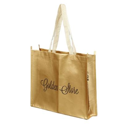 China Luxury Reusable Eco-Friendly Reusable Recyclable Metallic Nonwoven Bag Grocery Packaging Gold Laminated Promotion Gift Bag for sale