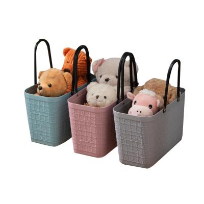 China Amazon Viable Sale Storage Portable Plastic Canvas Shopping Basket with Handle for Travel Storage Bag for Indoor Exquisite Bag for sale