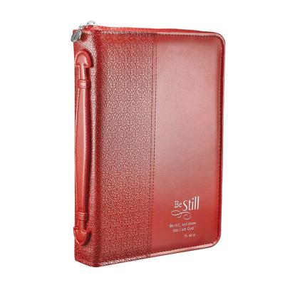 China PU Bible Leather Large Size Red Leather Zippered Book Cover With Logo Foil Stamping for sale