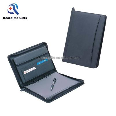 China Handmade Black Leather A4 Zipper PU A4 Folder Bag Folder For Conference for sale